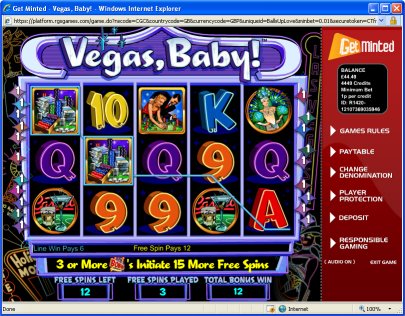 Vegas Baby free spins screen